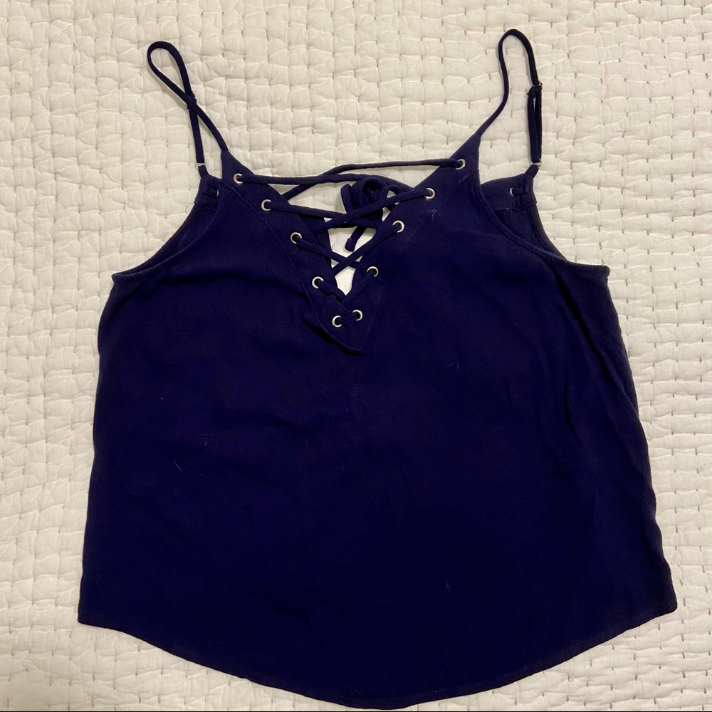 Aqua lace-up tank top
